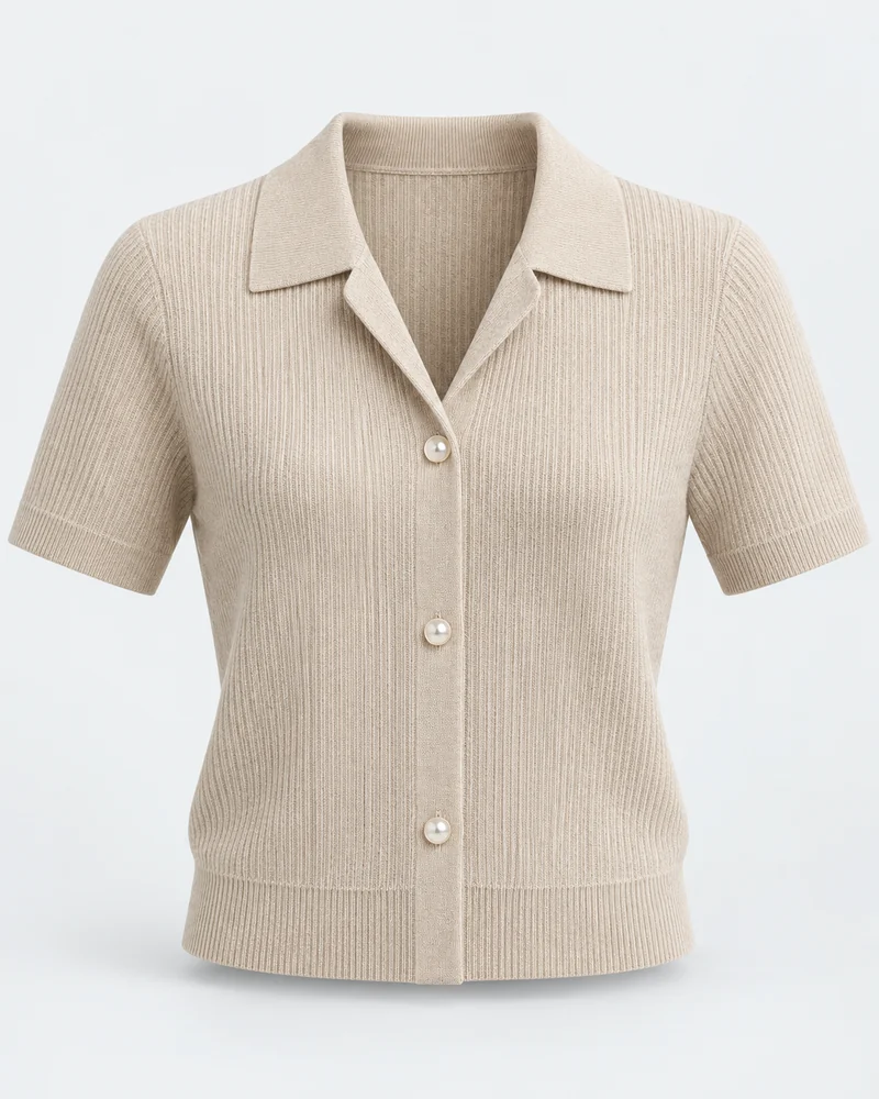 Soft Knit Polo warna Oat milk, Cotton knit · soft touch